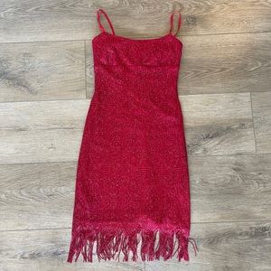 90s Red Shimmery Midi Dress